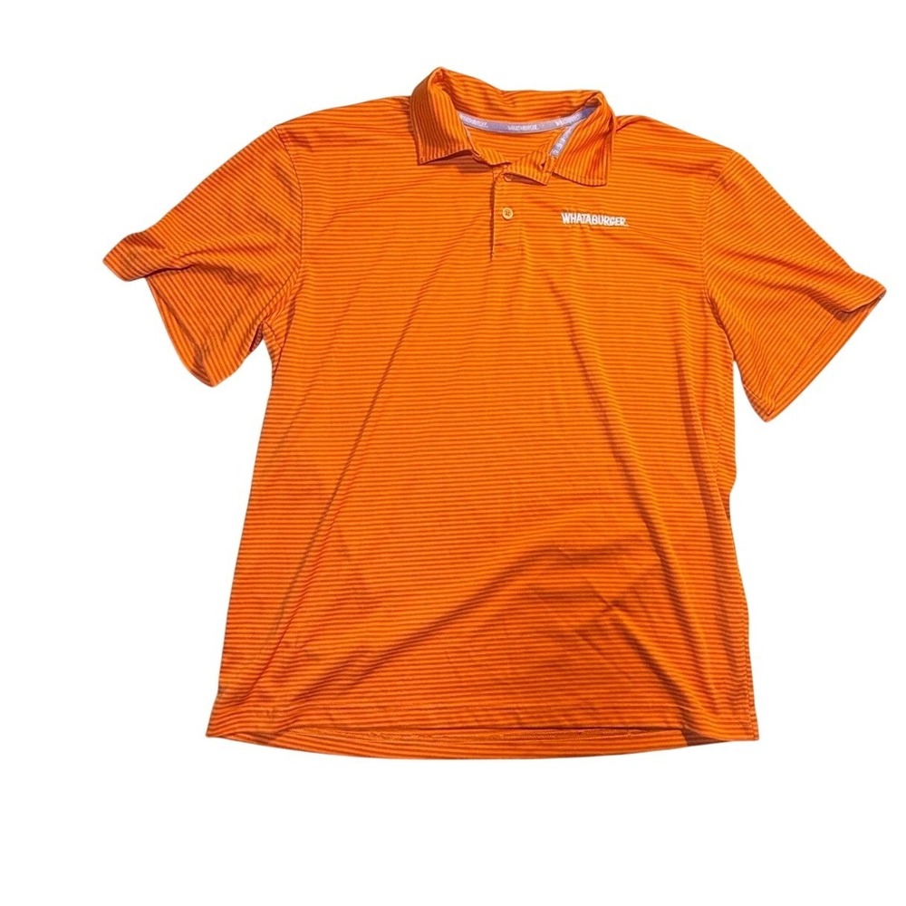 Whataburger Mens‎ Orange Striped Performance Polo Shirt Short Sleeve. 2106